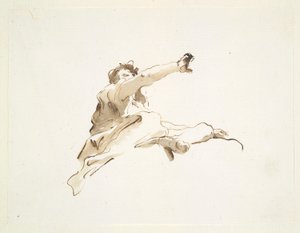 Sittende figur med hodet vendt mot venstre og høyre arm hevet, sett nedenfra av Giovanni-Battista Tiepolo