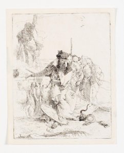Seks personer ser på en slange. Ark fra serien Scherzi di fantasia. (Rizzi 15; De Vesme 24) av Giovanni Battista Tiepolo