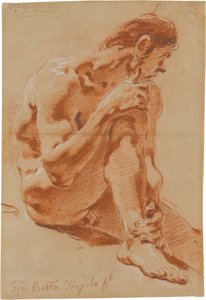 Sittende mannlig nakenmodell av Giovanni Battista Tiepolo