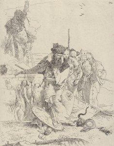 Seks personer ser på en slange, fra Scherzi, ca. 1743-50. av Giovanni Battista Tiepolo
