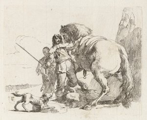 Rytteren som står ved hesten sin, fra Vari capricci (Various Capriccios) av Giovanni Battista Tiepolo