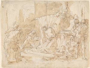 Das Opfer der Iphigenie (recto) / Studie eines männlichen Aktes (verso) von Giovanni Battista Tiepolo