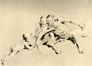 Zwei Faune und ein Amor, Mitte 18. Jahrhundert, 1928 von Giovanni Battista Tiepolo