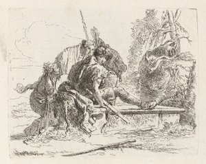 To soldater og to kvinner, fra Vari capricci (Various Capriccios) av Giovanni-Battista Tiepolo