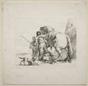 Ulike Caprices: Kavalieren som setter seg på hesten sin av Giovanni Battista Tiepolo