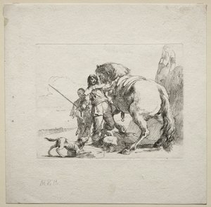Verschiedene Kaprizen: Der Kavalier besteigt sein Pferd, 1785 von Giovanni Battista Tiepolo