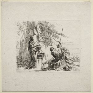 Ulike caprices: Kvinnen som står med hendene på en vase av Giovanni Battista Tiepolo