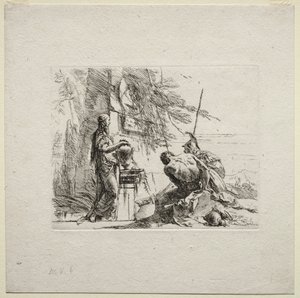 Verschiedene Kaprizen: Die Frau, die mit den Händen auf einer Vase steht, 1785 von Giovanni Battista Tiepolo