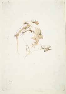 Vandrende mannsfigur sett skrått nedenfra av Giovanni Battista Tiepolo