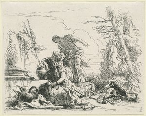 Kvinner og menn angående en brennende pyre av bein av Giovanni Battista Tiepolo