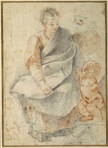 Den hellige familie (rødt og svart kritt på hvitt papir) av Giovanni Battista Vanni