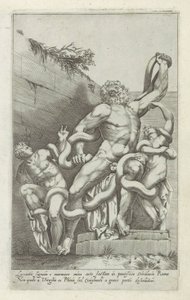 Laocoöngruppe Lacoons skilt laget av marmor med fantastisk kunst (...) (tittel på objekt) Antikke skulpturer i Roma (serietittel) Ikoner av de gamle statuene av byen Roma som er sett på offentlige steder (serietittel) av Giovanni Battista de