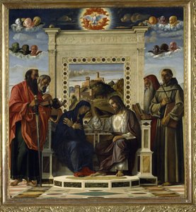 Kroning av jomfruen med SS. Paul, Peter, Hieronymus og Frans av Assisi med scener fra de helliges liv i predellapanelet, kjent som 