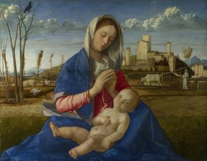 Madonna of the Meadow. Rundt 1500 av Giovanni Bellini