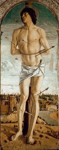 Polyptych of Saint Vincent Ferrier: Saint Sebastian (Polyptych of St Vincent Ferrer: St Sebastian) Maleri av Giovanni Bellini dit il Giambellino (ca. 1432-1516) 1464-1468 Dim 167x67 cm Venezia-kirken Santi Giovanni e Paolo av Giovanni Bellini