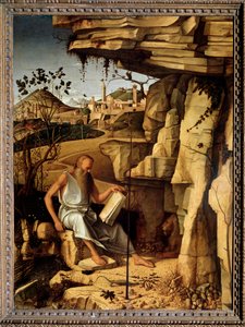 Sankt Hieronymus i ørkenen Maleri av Giovanni Bellini dit il Giambellino (ca. 1430-1516) 1479 Dim 145x114 cm Palazzo Pitti Florence av Giovanni Bellini