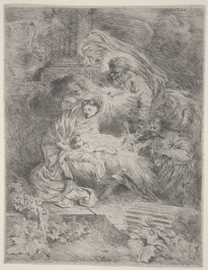 Fødselen med Gud Faderen, Den hellige ånds due og engler, ca. 1645 (radering)