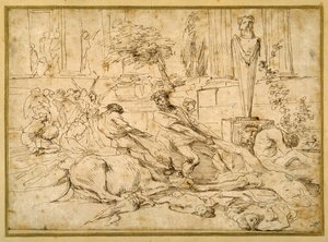 Pesten i Ashdod (penn og blekk på papir) av Giovanni Benedetto (1609 64) Castiglione