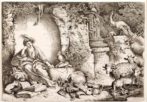 Kirke forvandler Ulysses#39; menn til dyr av Giovanni Benedetto Castiglione
