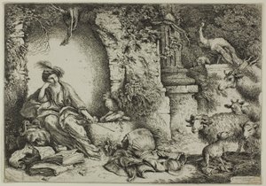 Circe med følgesvenner av Ulysses endret til dyr av Giovanni Benedetto Castiglione