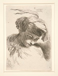 Figur med hodet lent mot skulderen, fra serien Small Studies of Heads av Giovanni Benedetto Castiglione