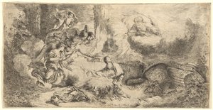 Gud Faderen og englene som tilber Kristusbarnet av Giovanni Benedetto Castiglione