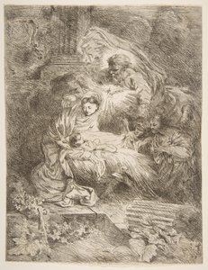 Gud Faderen observerer jomfruen og barnet, engler til høyre, ca. 1645-47. av Giovanni Benedetto Castiglione