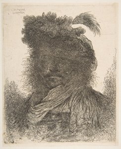 Hodet til en mann i skygge vendt litt til venstre, fra serien Large Or..., ca. 1645-1650. av Giovanni Benedetto Castiglione