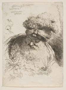 Hodet til en gammel skjeggete mann med turban, fra serien Small Heads in Orie..., ca. 1645-1650. av Giovanni Benedetto Castiglione