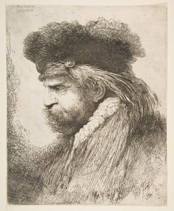 Hodet til en gammel mann vendt mot venstre, fra serien med store orientalske hoder, ca. 1645-50. av Giovanni Benedetto Castiglione