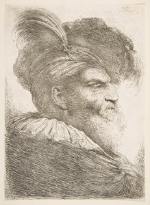 Hodet til en gammel mann vendt mot høyre, fra serien med store orientalske hoder, ca. 1645-1650. av Giovanni Benedetto Castiglione