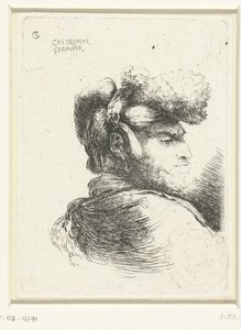 Hodet til en mann med en hatt trimmet med pels Liten studie av hoder med orientalsk hodeplagg (serietittel) av Giovanni Benedetto Castiglione