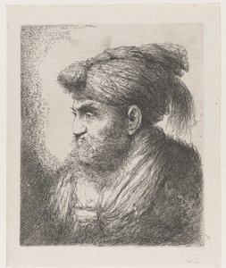 Hodet til en mann som har på seg en turban med dusk Stor studie av hoder med orientalsk hodeplagg (serietittel) av Giovanni Benedetto Castiglione