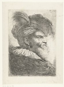 Hodet til en mann med turban og pelslue Stor studie av hoder med orientalsk hodeplagg (serietittel) av Giovanni Benedetto Castiglione