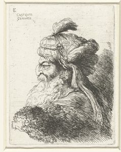Hodet til en gammel mann med turban Liten studie av hoder med orientalsk hodeplagg (serietittel) av Giovanni Benedetto Castiglione