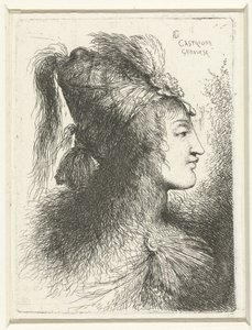 Hodet til en ung mann med høy hatt Hodet til en ung kvinne Liten studie av hoder med orientalsk hodeplagg (serietittel) av Giovanni Benedetto Castiglione