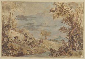Landskap med trekkende flokker av Giovanni Benedetto Castiglione
