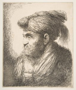 Mann med turban vendt mot venstre, fra serien Large Oriental Heads, ca. 1645-50. av Giovanni Benedetto Castiglione