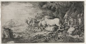 Noah og dyrene som går inn i arken, 1650-1655. av Giovanni Benedetto Castiglione