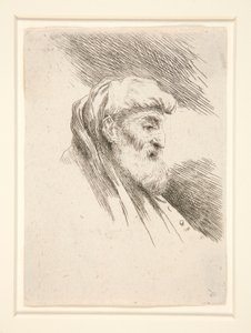 Old Man with Long Beard, i profil, vendt mot høyre, fra serien Les petites tetes d av Giovanni Benedetto Castiglione