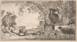Pan liggende foran en stor vase av Giovanni Benedetto Castiglione