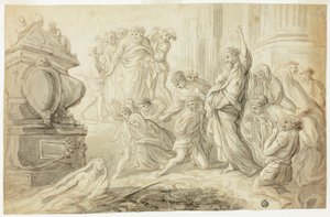 Oppdra av Lasarus (recto); Reisende med handlevogn Outside Inn (verso) av Giovanni Benedetto Castiglione