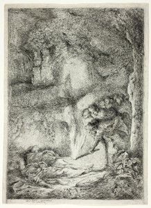 Likene til de hellige Peter og Paul skjult i katakombene av Giovanni Benedetto Castiglione