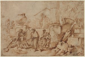 Tobit begraver de døde, 1640-tallet. av Giovanni Benedetto Castiglione