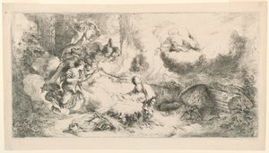 Jomfru og barn med Gud Faderen og engler av Giovanni Benedetto Castiglione