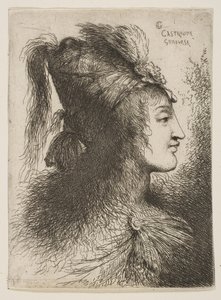 Ung mann iført en plymert turban, vendt mot høyre, fra serien med små hoder ..., ca. 1645-1650.