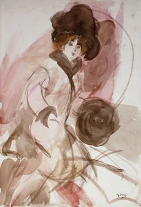 En elegant dame med en muffe, ca. 1910-12 av Giovanni Boldini