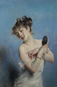 Avkledd ung kvinne Toalettet, ca. 1880 av Giovanni Boldini