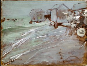 Oostende strandmaleri av Giovanni Boldini (1842-1931) Dim. 27x35 cm Bologna, privat samling av Giovanni Boldini
