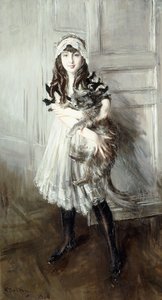 Portrett av Josefina Errazuriz som holder en katt, 1910 av Giovanni Boldini